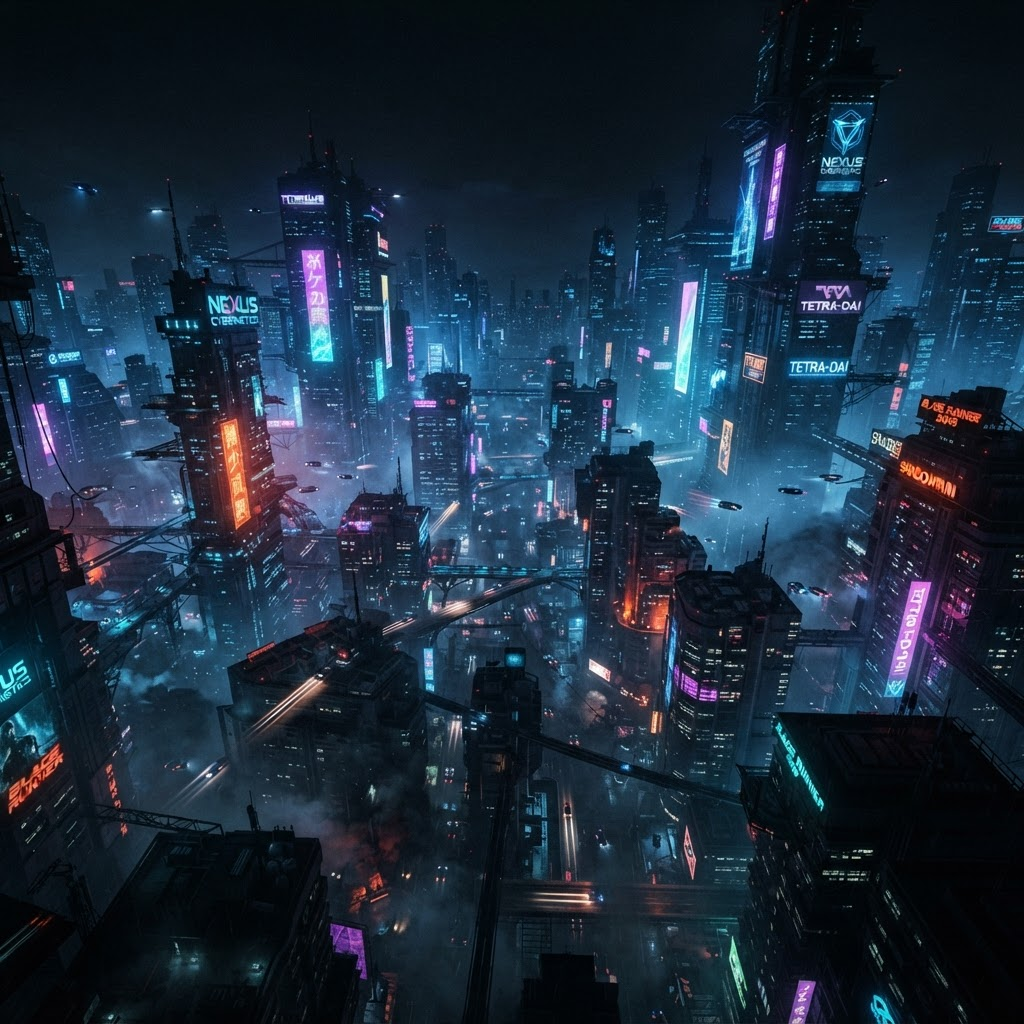 Futuristic city at night